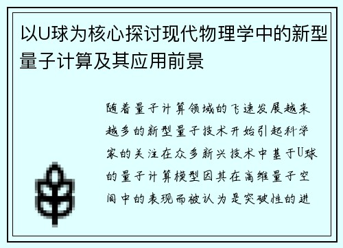 以U球为核心探讨现代物理学中的新型量子计算及其应用前景