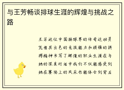 与王芳畅谈排球生涯的辉煌与挑战之路